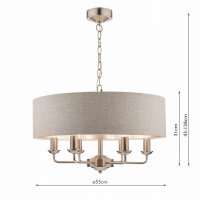 Laura Ashley Sorrento 6 Light Pendant Satin Nickel with Natural Shade