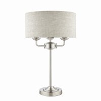 Laura Ashley Sorrento 3 Light Table Lamp Satin Nickel with Natural Shade