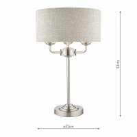 Laura Ashley Sorrento 3 Light Table Lamp Satin Nickel with Natural Shade