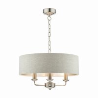 Laura Ashley Sorrento 3 Light Pendant Satin Nickel with Natural Shade