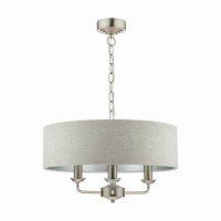Laura Ashley Sorrento 3 Light Pendant Satin Nickel with Natural Shade