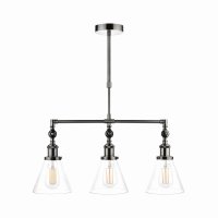 Laura Ashley Isaac 3lt Bar Pendant Satin Nickel Glass