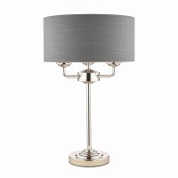 Laura Ashley Sorrento 3 Light Table Lamp Polished Nickel with Charcoal Grey Shade