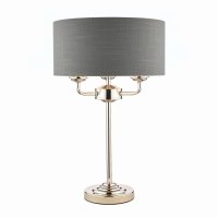 Laura Ashley Sorrento 3 Light Table Lamp Polished Nickel with Charcoal Grey Shade