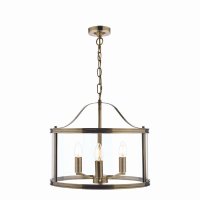 Laura Ashley Harrington 3lt Pendant Antique Brass Glass
