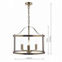 Laura Ashley Harrington 3lt Pendant Antique Brass Glass