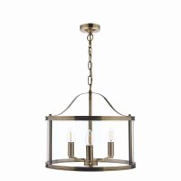 Laura Ashley Harrington 3lt Pendant Antique Brass Glass
