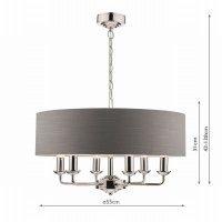 Laura Ashley Sorrento 6 Light Pendant Polished Nickel with Charcoal Grey Shade