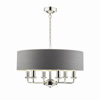 Laura Ashley Sorrento 6 Light Pendant Polished Nickel with Charcoal Grey Shade