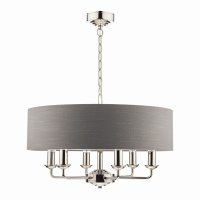 Laura Ashley Sorrento 6 Light Pendant Polished Nickel with Charcoal Grey Shade