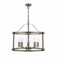 Laura Ashley Harrington 5 Light Pendant Antique Brass & Glass