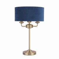Laura Ashley Sorrento 3 Light Table Lamp Antique Brass & Blue Shade