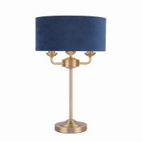 Laura Ashley Sorrento 3 Light Table Lamp Antique Brass & Blue Shade
