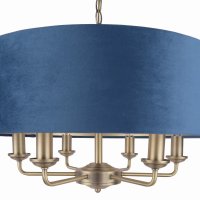 Laura Ashley Sorrento 6 Light Pendant Matt Antique Brass & Blue Shade