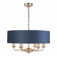Laura Ashley Sorrento 6 Light Pendant Matt Antique Brass & Blue Shade