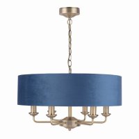 Laura Ashley Sorrento 6 Light Pendant Matt Antique Brass & Blue Shade