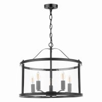 Laura Ashley Harrington 5 Light Pendant Matt Black and Glass