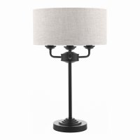 Laura Ashley Sorrento 3 Light Table Lamp Matt Black and Natural with Shade