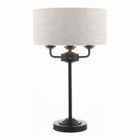 Laura Ashley Sorrento 3 Light Table Lamp Matt Black and Natural with Shade