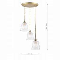 Laura Ashley Callaghan 3 Light Pendant Antique Brass and Glass