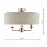 Laura Ashley Sorrento 3 Light Semi-Flush Satin Nickel and Natural with Shade
