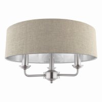 Laura Ashley Sorrento 3 Light Semi-Flush Satin Nickel and Natural with Shade