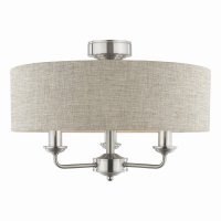Laura Ashley Sorrento 3 Light Semi-Flush Satin Nickel and Natural with Shade