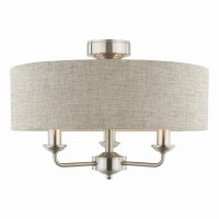 Laura Ashley Sorrento 3 Light Semi-Flush Satin Nickel and Natural with Shade