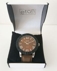 ETON Mens Watch Jumbo Leather Strap Brown Chrome & Black - 3245J