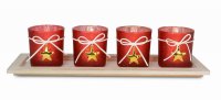 R&W Set of 4 Red Tea Light Glasses On Base 39 x 8cm