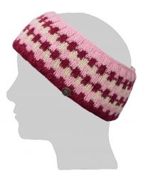 Pure Wool Fleece lined headband - geometric - pink/white