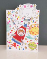 Birthday Card - Brother Space Ship - Glitter Die-cut - Cherry on Top