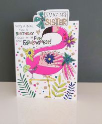 Birthday Card - Sister Flamingo - Glitter Die-cut - Cherry on Top