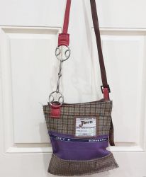 Wilkie Snaffle Bit Pink Leather Purple Brown Tweed Handbag Upcycled - Joey D