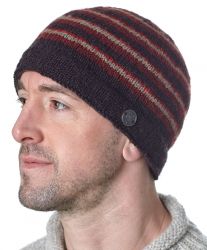 NAYA pure wool - random stripe beanie hat - browns