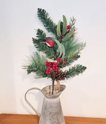 Large Christmas Robin Mixed Pine & Berry Spray 60cm - Artificial - Sage Decor