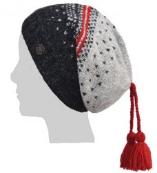 Nordic Slouch Hat - Pure Wool - Red/Mid Grey