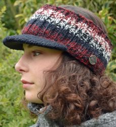 Pure Wool Hand Knitted - Peaked Headband - Brick