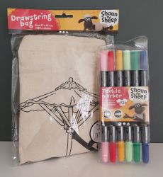 Shaun The Sheep Drawstring Bag & Textile Marker - Colour In