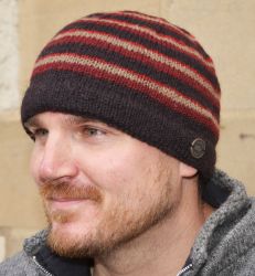NAYA pure wool - random stripe beanie hat - browns