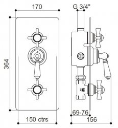 St James Traditional Concealed Thermostatic Shower Valve with Flow Valves