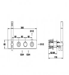 RAK Prima Tech Showering Thermostatic Dual Outlet Concealed Shower Valve, Hand Shower And Horizontal Back Plate