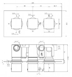 RAK Square Chrome Triple Outlet 3 Handle Thermostatic Concealed Shower Valve