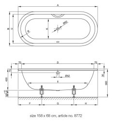 Bette Starlet Flair 158 x 68 x 42cm Oval Bath with Leg Set