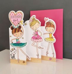 Birthday Card - Girl Kids - Ballerina - 3 Fold Glitter Die-cut - Whippersnappers