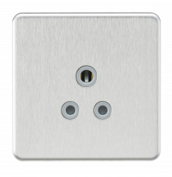 Knightsbridge Screwless 5A Unswitched Round Socket - Brushed Chrome with Grey Insert - (SF5ABCG)