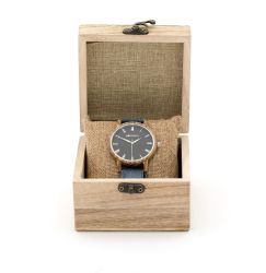 Elm Zebrano Wood & Blue Strap Mens Watch - Botanica