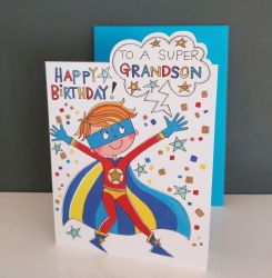 Birthday Card - Grandson Super Hero - Glitter Die-cut - Cherry on Top