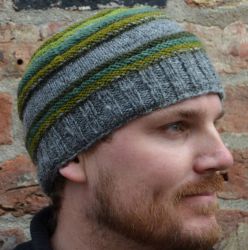 Pure Wool handknit - ridge stripe beanie - greens