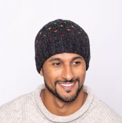 Pure Wool Rainbow tick beanie - Charcoal